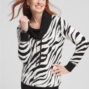 Chicos Zenergy black and white zebra print cowl-neck top